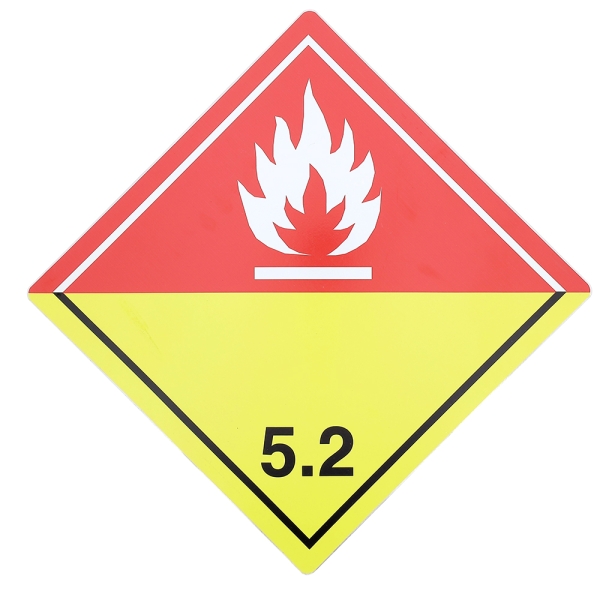 Symbole de danger N°5.2 MATIERES CARBURANTES OU OXYDABLES, PEROXYDES ORGANIQUES blanc sur fond rouge